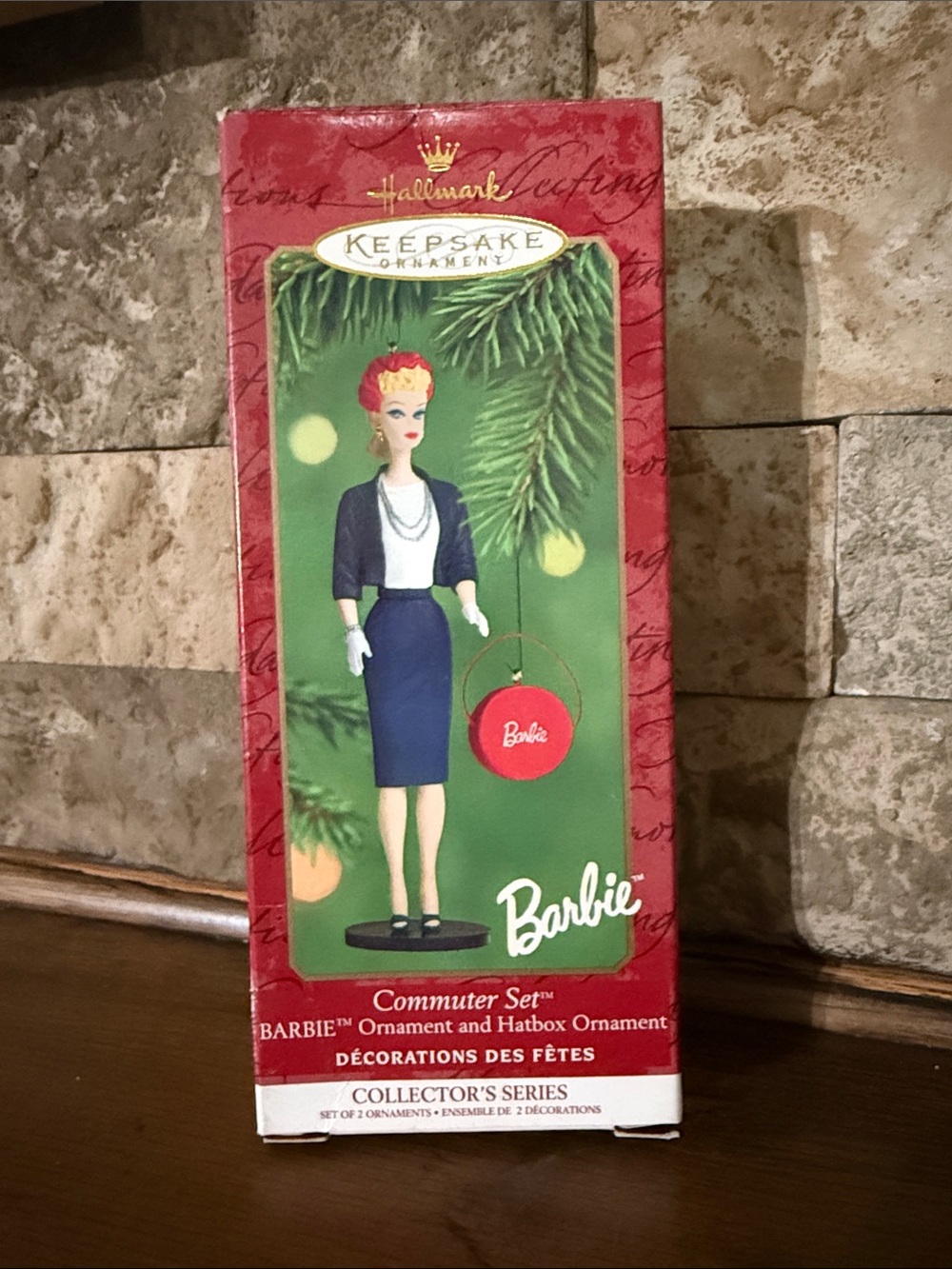 Hallmark Barbie Commuter Set Ornament - Red, Green, Navy, White